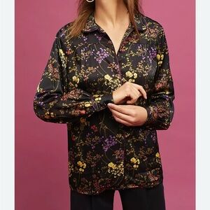 Anthro Pferdgarten Floral Black Button-Up Blouse